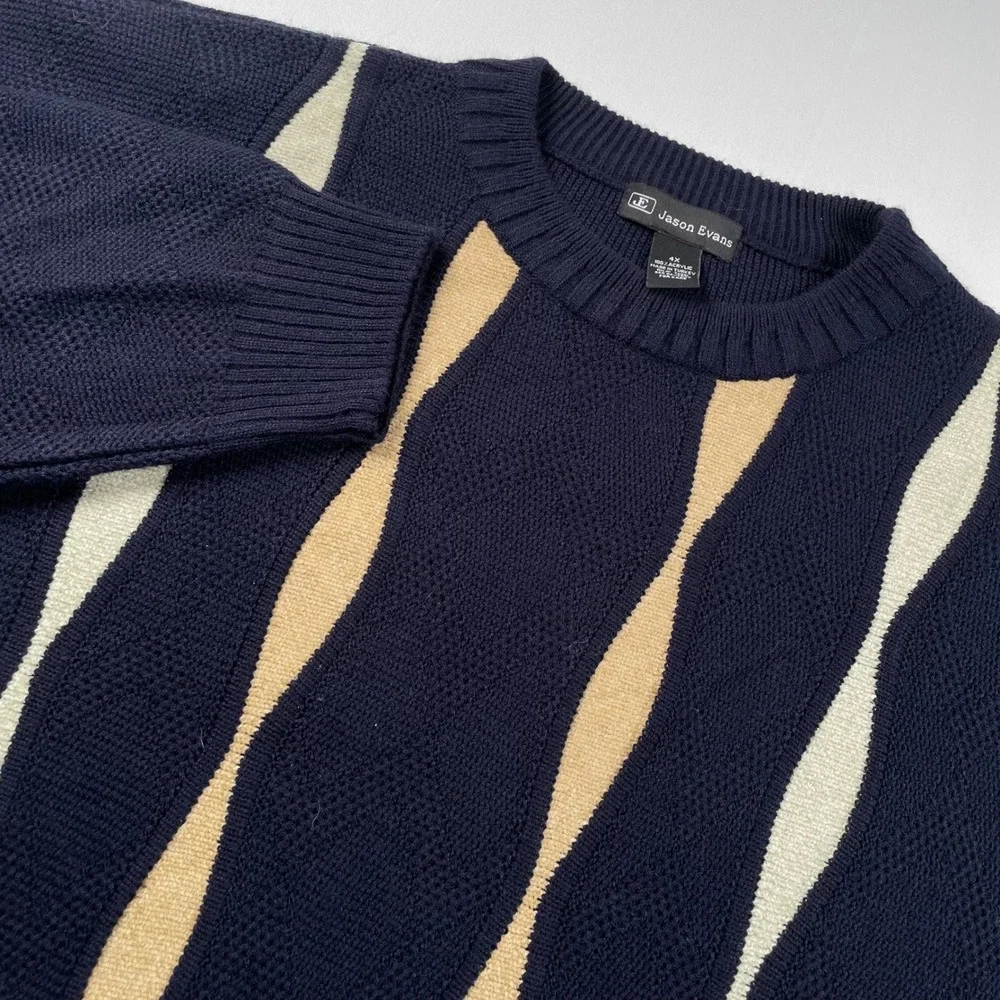 Jason Evans Mens 4X Navy Blue Like Cooji Textured Knit Crewneck Sweater